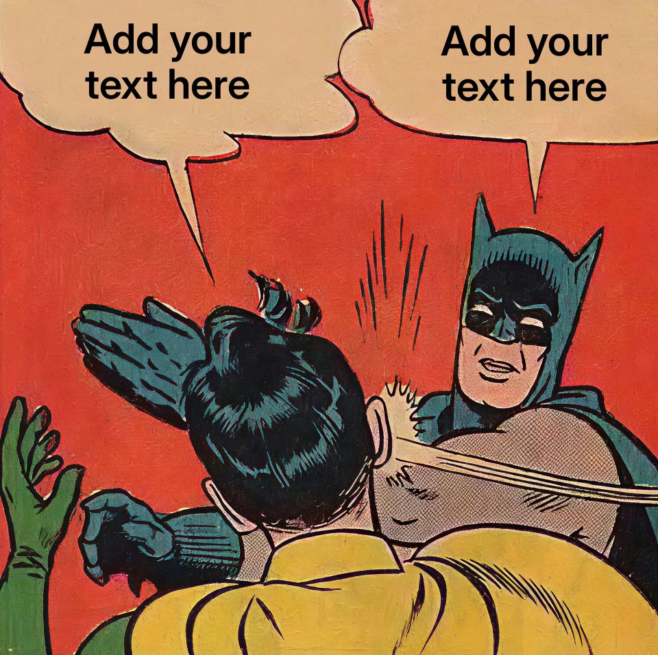 Batman slapping Robin with speech bubbles above them.