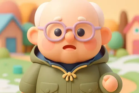 Cute 3D render of Bernie Sanders in a winter coat speaking outdoors with a serious expression.