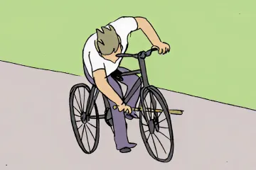 A person on a bike inserts a stick into the wheel and falls over.