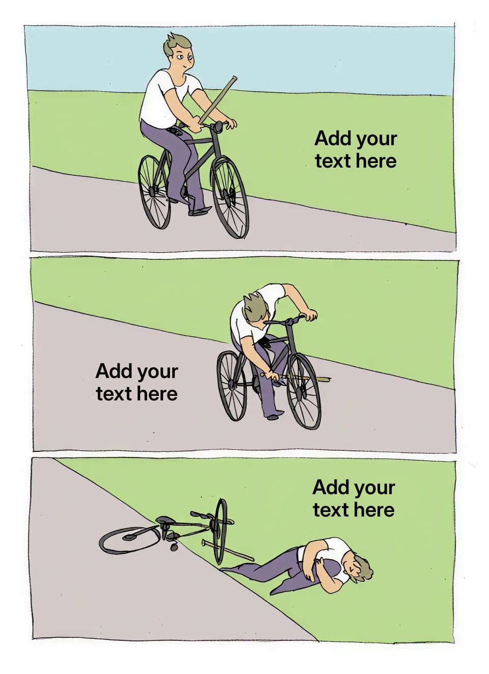 A person on a bike inserts a stick into the wheel and falls over.