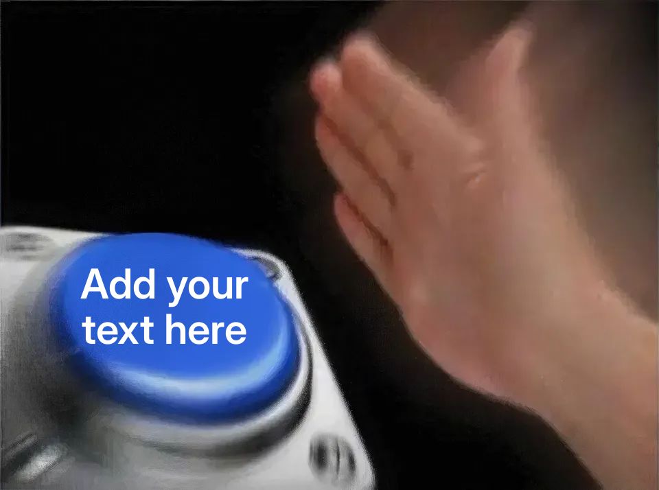 A hand slamming a large blue button with motion blur.