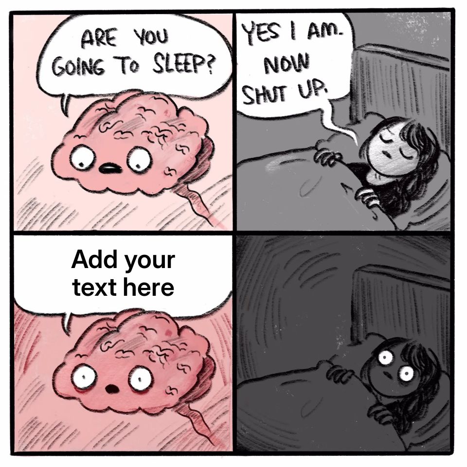 Comic strip of a brain and a person in bed, illustrating insomnia humor.