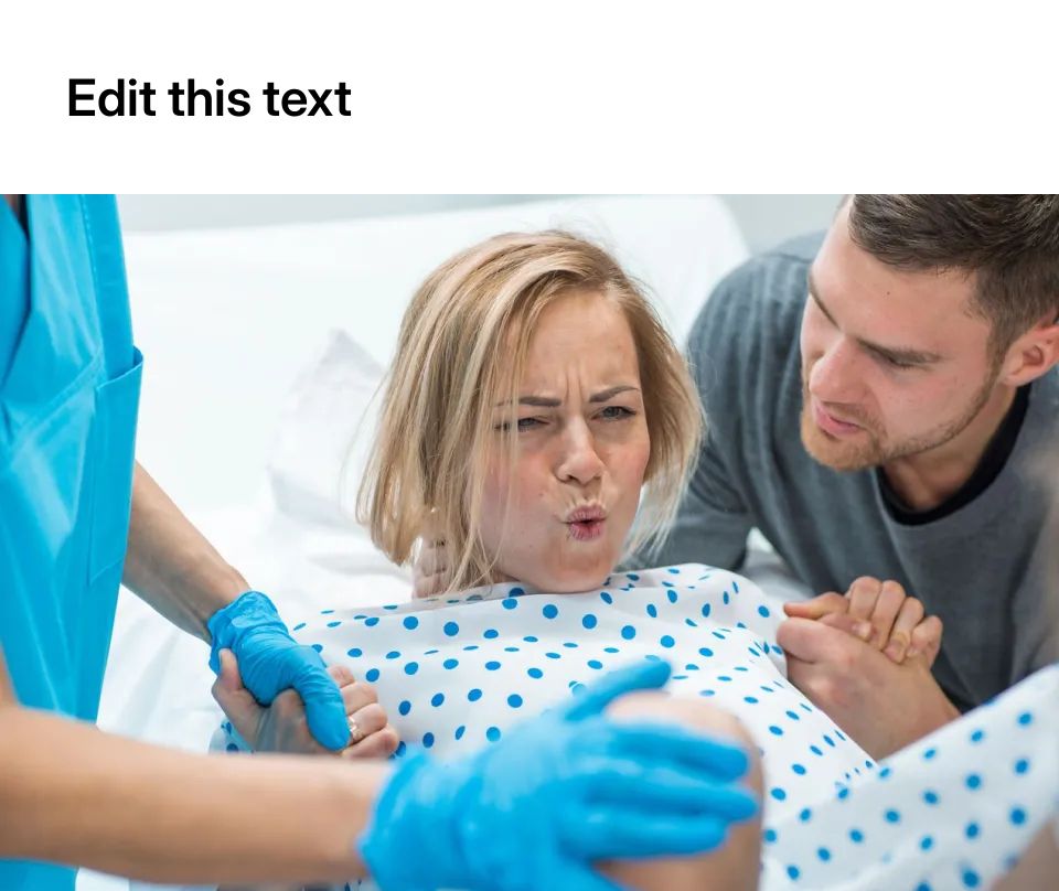 Woman in labor with supportive partner and medical staff
