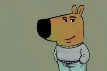 Cartoon character with a smug expression and hands in pockets.