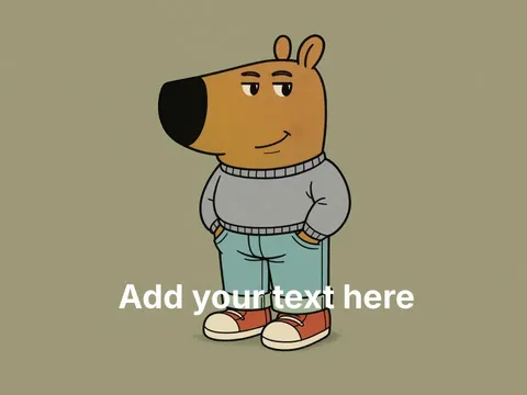 Cartoon character with a smug expression and hands in pockets.