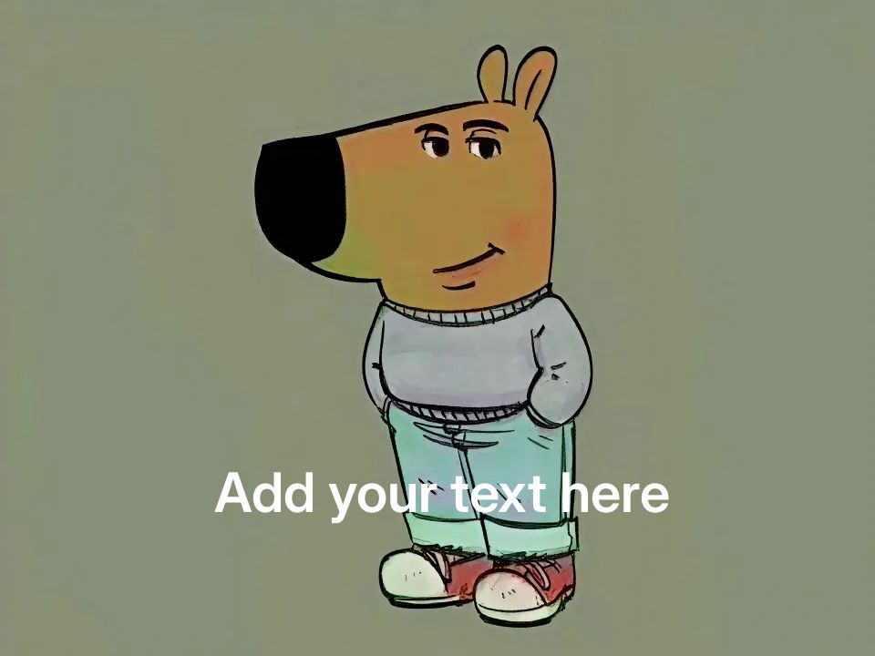 Cartoon character with a smug expression and hands in pockets.