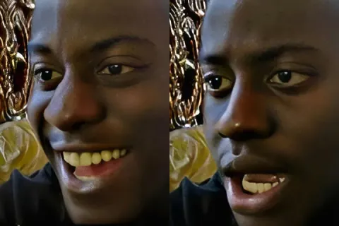 Two-panel image of a man initially smiling, then looking disappointed.