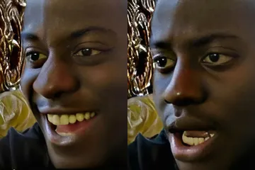 Two-panel image of a man initially smiling, then looking disappointed.