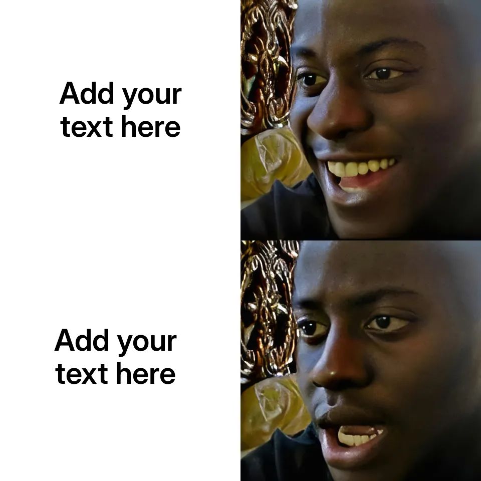 Two-panel image of a man initially smiling, then looking disappointed.