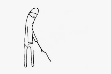 Simple drawing of a figure poking with a stick, saying 'C'mon, do something'.