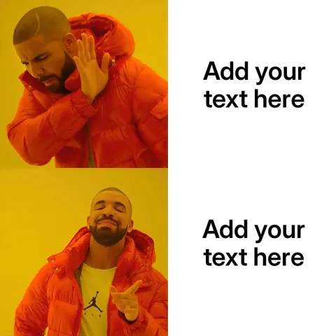 Drake in a red jacket making contrasting facial expressions in two panels.