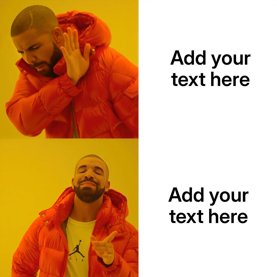 Drake in a red jacket making contrasting facial expressions in two panels.