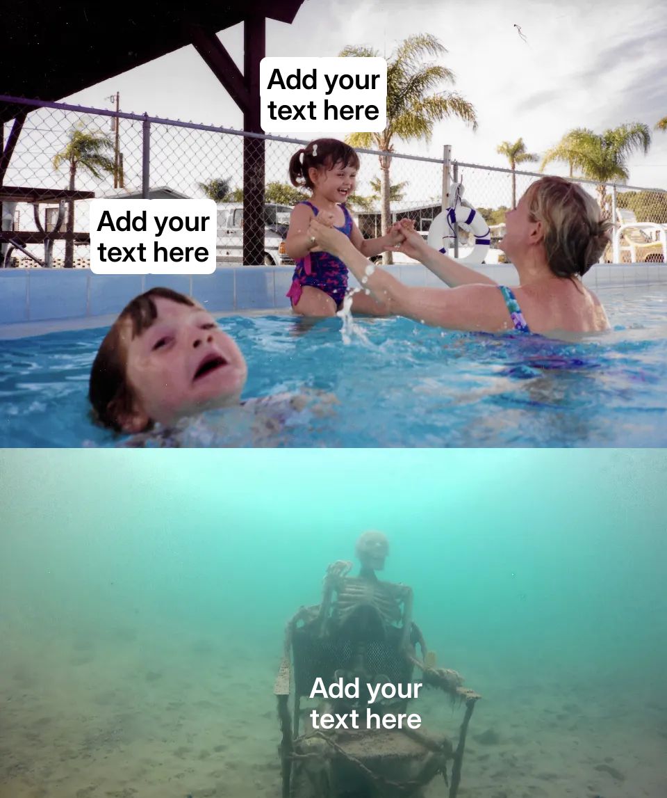 A mother holding a child in a pool while another child struggles in the water.