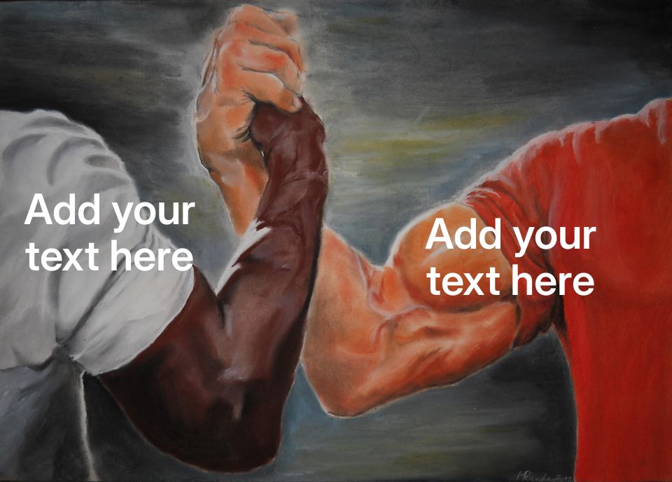 Two muscular arms in a handshake from the Epic Handshake meme.