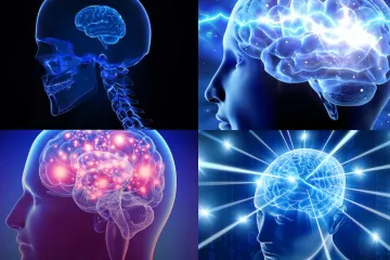 Four stages of brain expansion from simple to complex illustration.