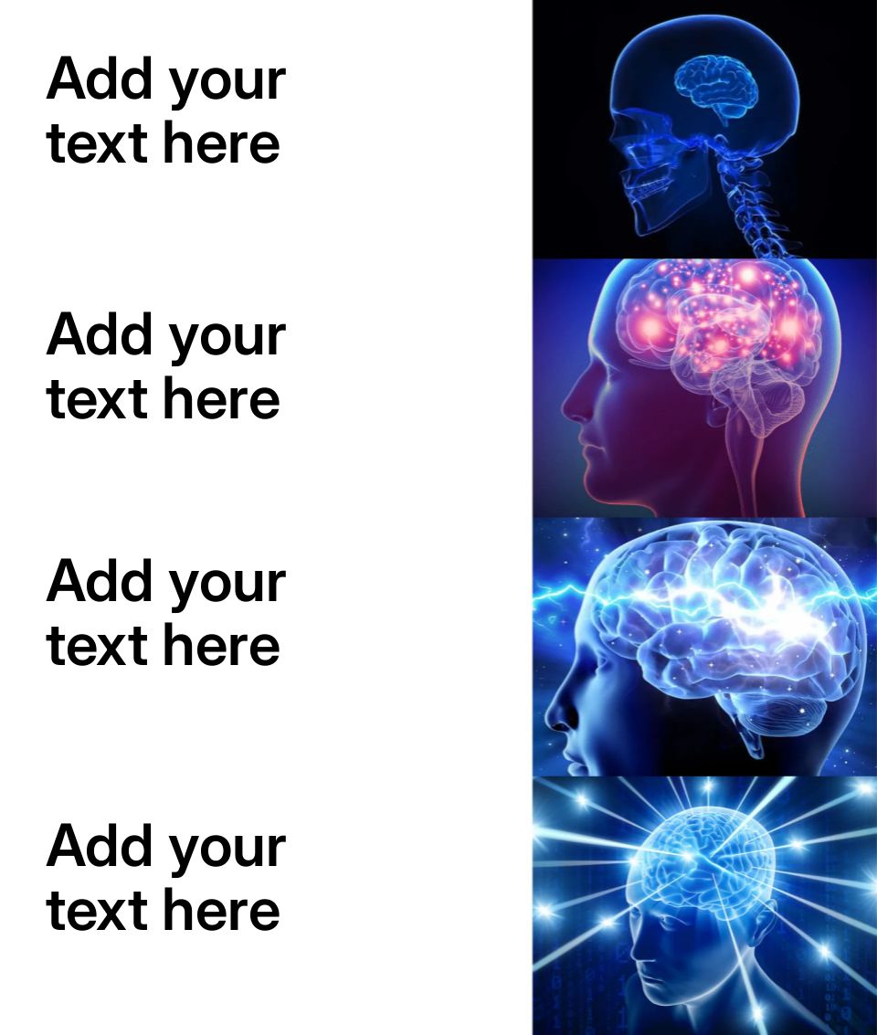 Four stages of brain expansion from simple to complex illustration.