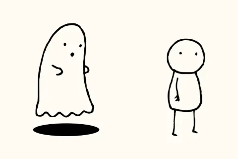 Four-panel comic of a ghost trying to scare a person, who eventually screams.