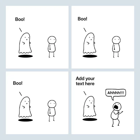 Four-panel comic of a ghost trying to scare a person, who eventually screams.