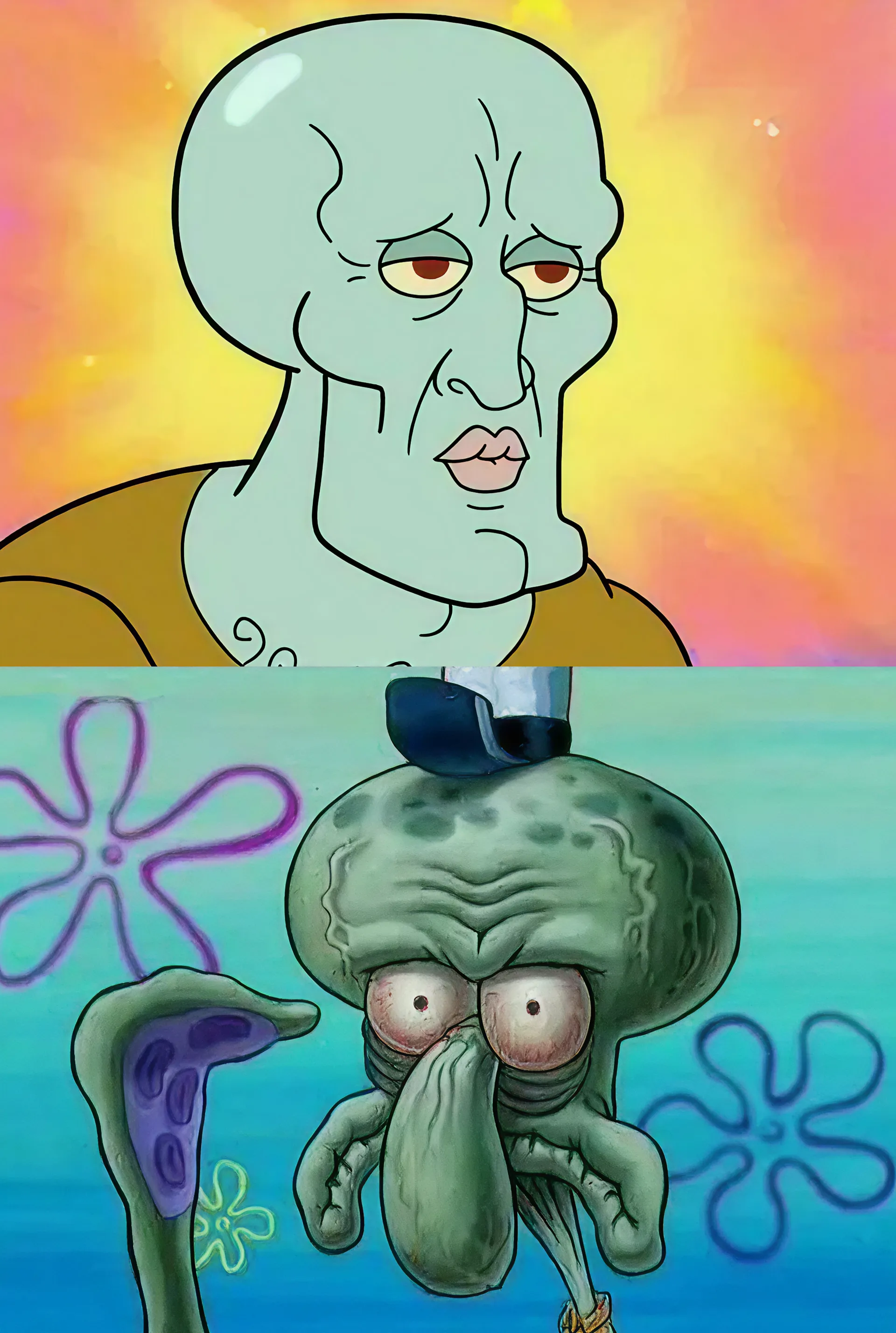 Handsome Squidward meme with a muscular and attractive version of Squidward from SpongeBob SquarePants.