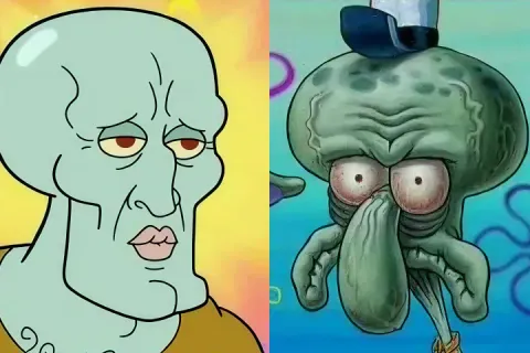 Handsome Squidward meme with a muscular and attractive version of Squidward from SpongeBob SquarePants.