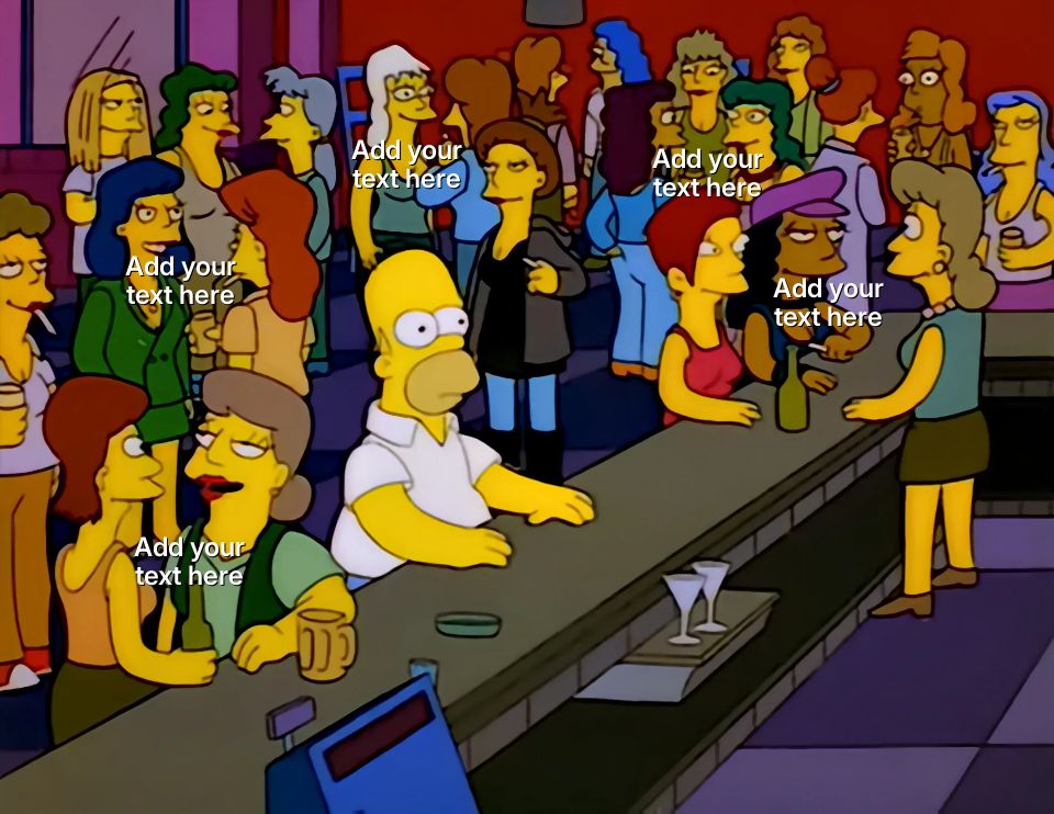 Homer Simpson sitting alone at a crowded bar from The Simpsons.