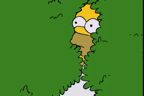 Homer Simpson slowly backs into a bush, disappearing from view.