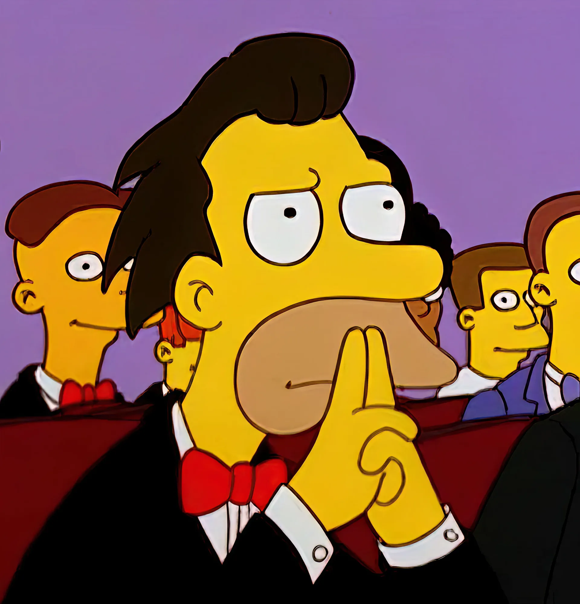 Lenny from The Simpsons thinking with hands clasped under chin.