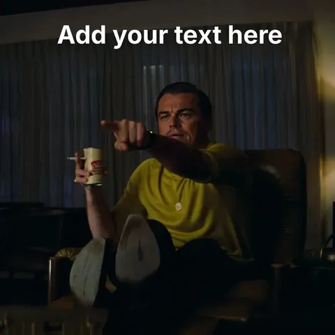 Leonardo DiCaprio pointing while holding a drink and cigarette in a movie scene.