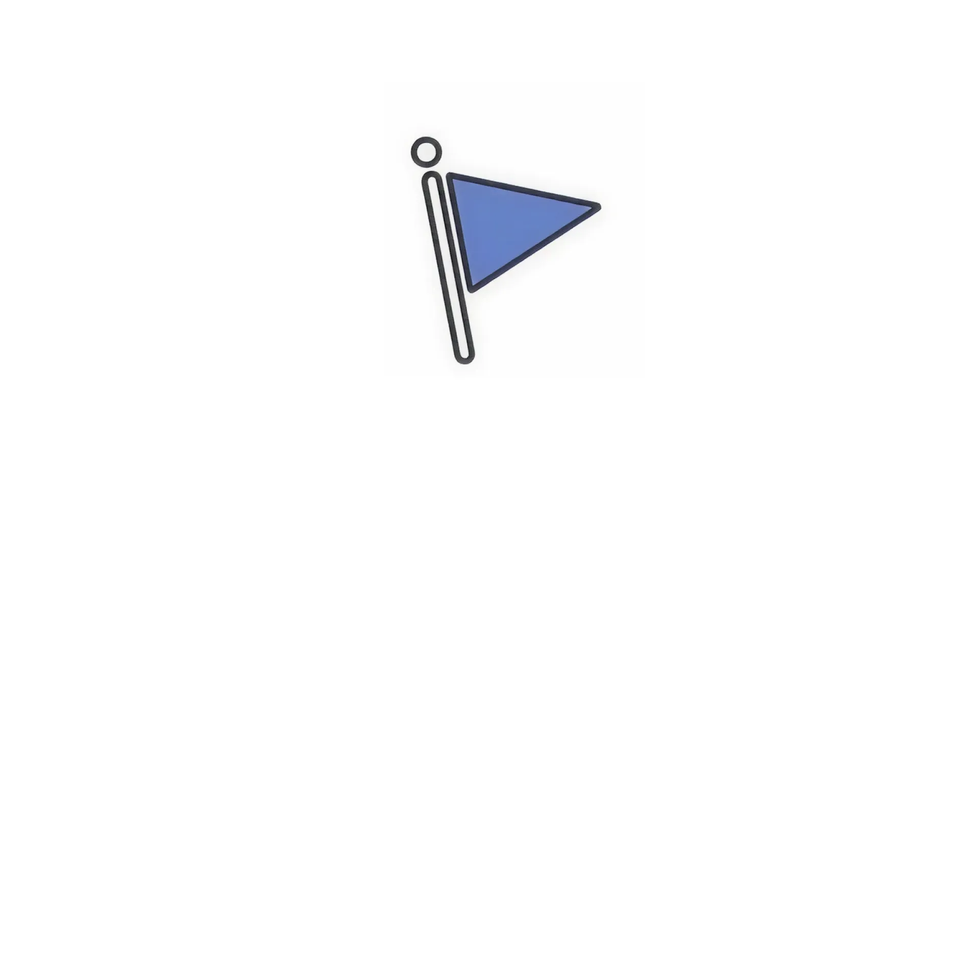 A simple graphic of a blue flag icon on a white background.
