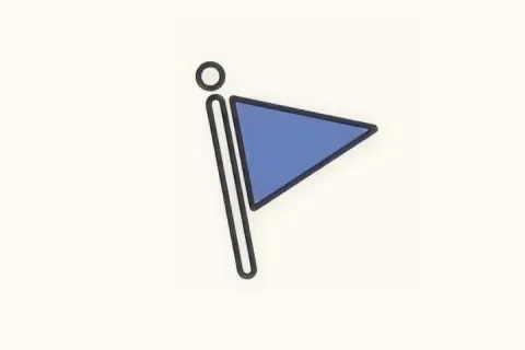 A simple graphic of a blue flag icon on a white background.