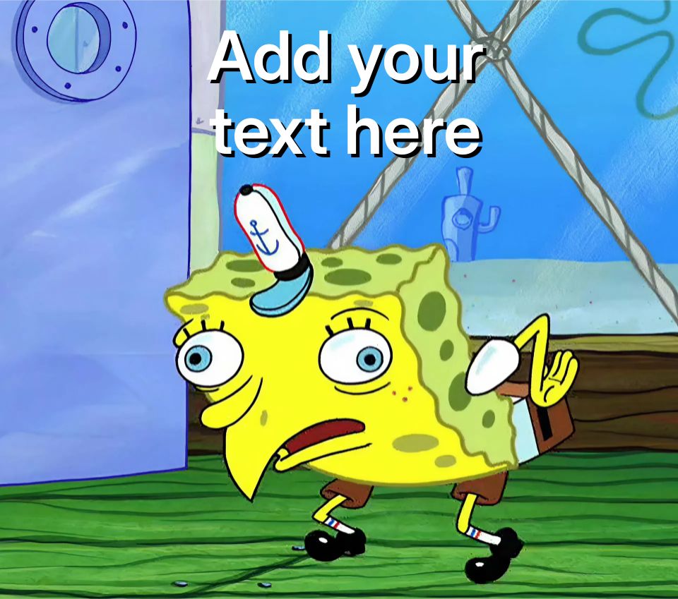 Spongebob Squarepants in a mocking pose with distorted features.