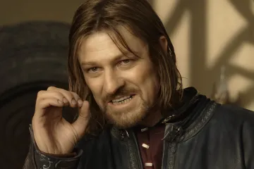 Boromir from Lord of the Rings making a gesture with his hand.