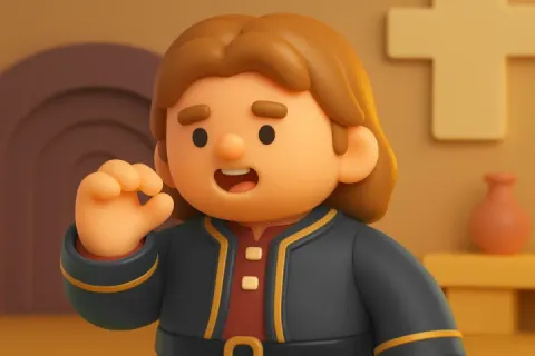 Cute 3D render based on Boromir from Lord of the Rings making a gesture with his hand.