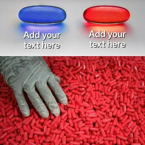 Two pills, one red and one blue, symbolizing a choice.