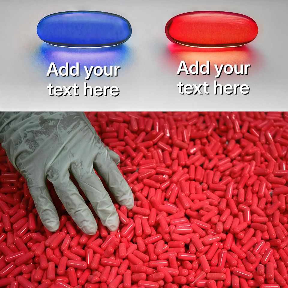 Two pills, one red and one blue, symbolizing a choice.