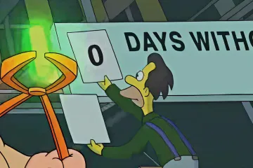 A character on a ladder changing a sign to 0 days without accident.