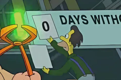 A character on a ladder changing a sign to 0 days without accident.