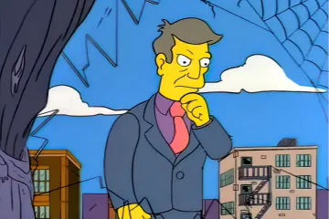 Principal Skinner looking puzzled and then surprised in The Simpsons scene.