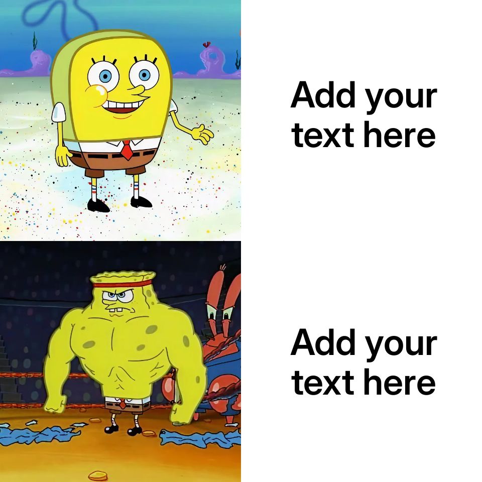 Spongebob Squarepants in a normal and muscular form from the cartoon series.