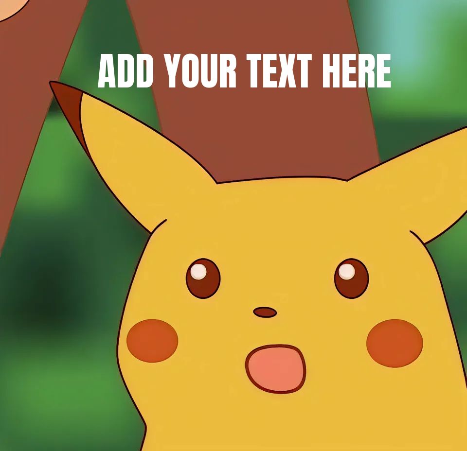 Pikachu with a surprised expression in a forest setting.
