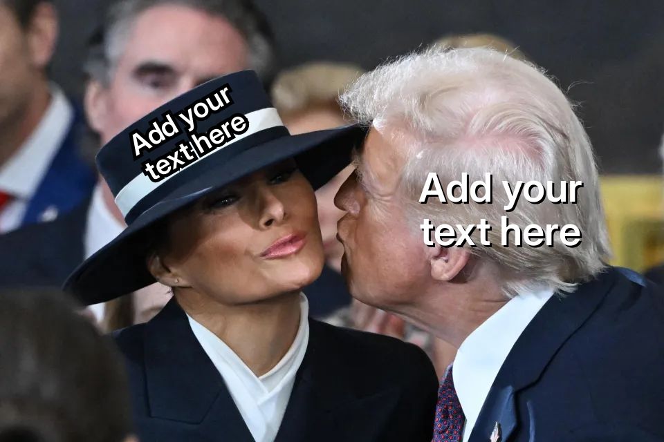 Donald Trump kisses Melania Trump, who is wearing a wide-brimmed hat.