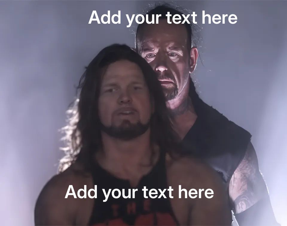 Two wrestlers in a dramatic, misty setting with intense expressions.